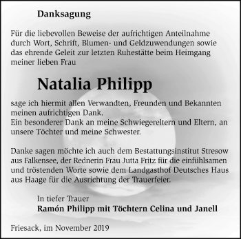 Traueranzeige von Natalia Philipp von Märkische Oderzeitung