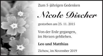 Traueranzeige von Nicole Discher von Märkische Oderzeitung