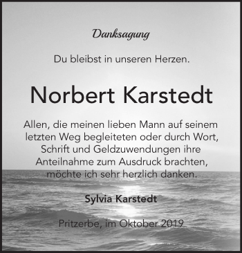 Traueranzeige von Norbert Karstedt von Märkische Oderzeitung