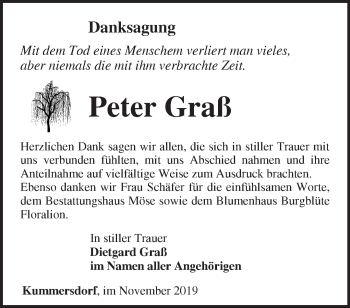 Traueranzeige von Peter Graß von Märkische Oderzeitung