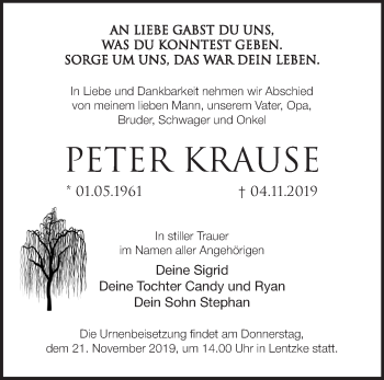 Traueranzeige von Peter Krause von Märkische Oderzeitung