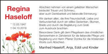 Traueranzeige von Regina Haseloff von Märkische Oderzeitung