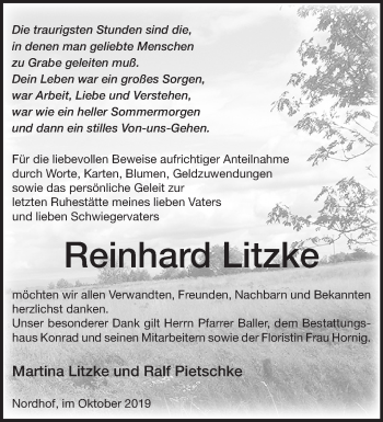 Traueranzeige von Reinhard Litzke von Märkische Oderzeitung