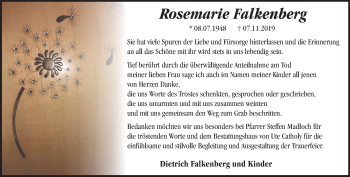 Traueranzeige von Rosemarie Falkenberg von Märkische Oderzeitung