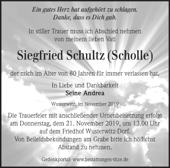 Traueranzeige von Siegfried Schultz von Märkische Oderzeitung