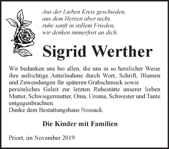 Traueranzeige von Sigrid Werther von Märkische Oderzeitung