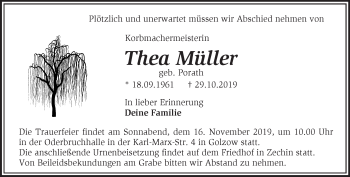 Traueranzeige von Thea Müller von Märkische Oderzeitung