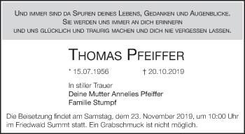 Traueranzeige von Thomas Pfeiffer von Märkische Oderzeitung