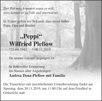 Traueranzeige von Wilfried Pleßow von Märkische Oderzeitung