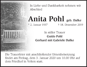 Traueranzeige von Anita Pohl von Märkische Oderzeitung