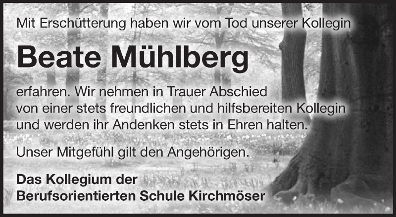  Traueranzeige für Beate Mühlberg vom 15.12.2019 aus Märkische Oderzeitung