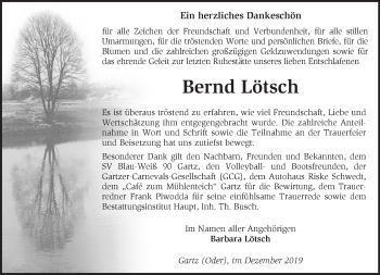 Traueranzeige von Bernd Lötsch von Märkische Oderzeitung