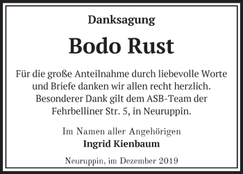 Traueranzeige von Bodo Rust von Märkische Oderzeitung