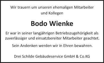 Traueranzeige von Bodo Wienke von Märkische Oderzeitung