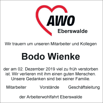 Traueranzeige von Bodo Wienke von Märkische Oderzeitung