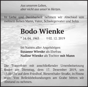 Traueranzeige von Bodo Wienke von Märkische Oderzeitung