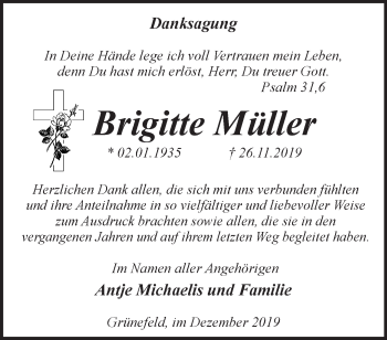 Traueranzeige von Brigitte Müller von Märkische Oderzeitung