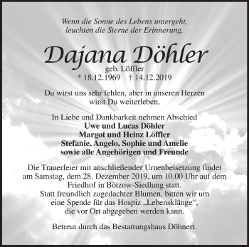 Traueranzeige von Dajana Döhler von Märkische Oderzeitung