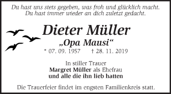 Traueranzeige von Dieter Müller von Märkische Oderzeitung