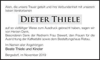 Traueranzeige von Dieter Thiele von Märkische Oderzeitung