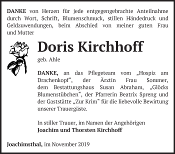 Traueranzeige von Doris Kirchhoff von Märkische Oderzeitung