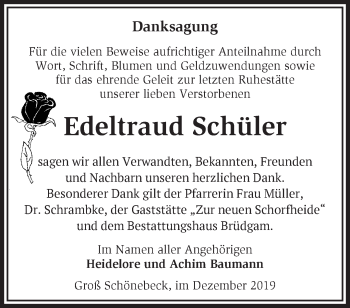 Traueranzeige von Edeltraud Schüler von Märkische Oderzeitung