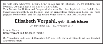 Traueranzeige von Elisabeth Vorpahl von Märkische Oderzeitung