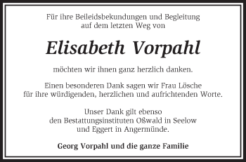 Traueranzeige von Elisabeth Vorpahl von Märkische Oderzeitung