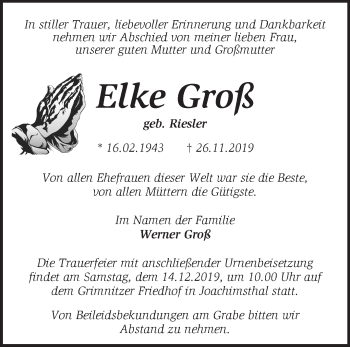 Traueranzeige von Elke Groß von Märkische Oderzeitung