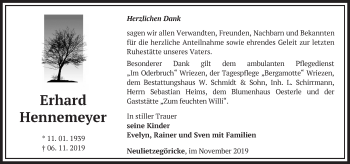 Traueranzeige von Erhard Hennemeyer von Märkische Oderzeitung