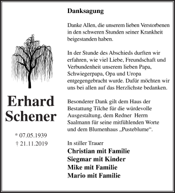 Traueranzeige von Erhard Schener von Märkische Oderzeitung