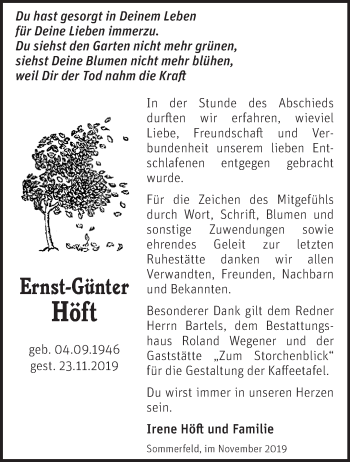 Traueranzeige von Ernst-Günter Höft von Märkische Oderzeitung