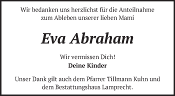 Traueranzeige von Eva Abraham von Märkische Oderzeitung