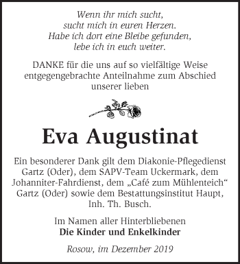 Traueranzeige von Eva Augustinat von Märkische Oderzeitung
