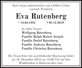 Traueranzeige von Eva Rutenberg von Märkische Oderzeitung