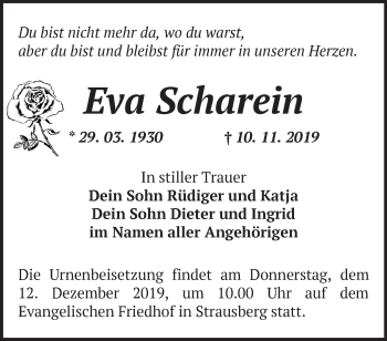 Traueranzeige von Eva Scharein von Märkische Oderzeitung