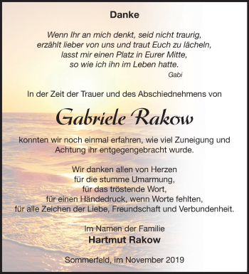 Traueranzeige von Gabriele Rakow von Märkische Oderzeitung