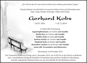 Traueranzeige von Gerhard Kobs von Märkische Oderzeitung