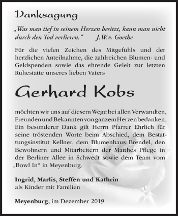 Traueranzeige von Gerhard Kobs von Märkische Oderzeitung