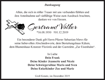 Traueranzeige von Gertraud Völker von Märkische Oderzeitung