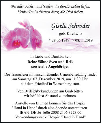 Traueranzeige von Gisela Schröder von Märkische Oderzeitung