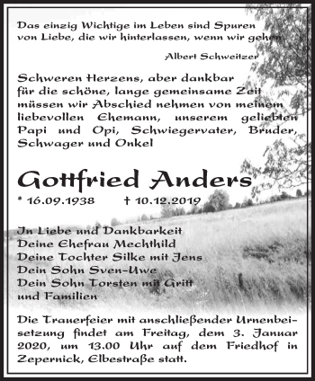 Traueranzeige von Gottfried Anders von Märkische Oderzeitung