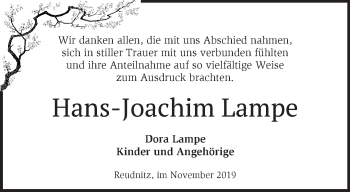 Traueranzeige von Hans-Joachim Lampe von Märkische Oderzeitung