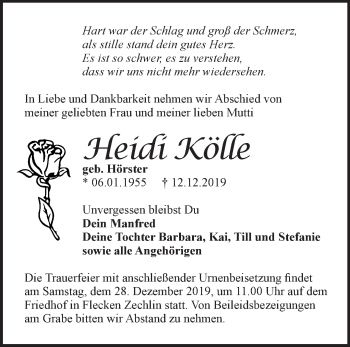 Traueranzeige von Heidi Kölle von Märkische Oderzeitung