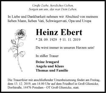 Traueranzeige von Heinz Ebert von Märkische Oderzeitung