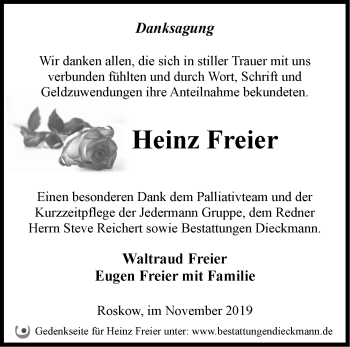 Traueranzeige von Heinz Freier von Märkische Oderzeitung