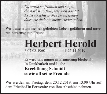 Traueranzeige von Herbert Herold von Märkische Oderzeitung