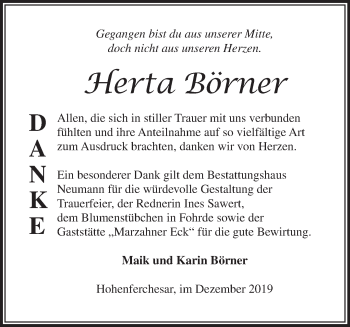 Traueranzeige von Herta Börner von Märkische Oderzeitung