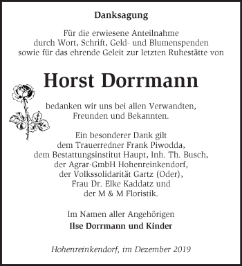 Traueranzeige von Horst Dorrmann von Märkische Oderzeitung