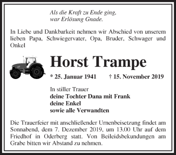 Traueranzeige von Horst Trampe von Märkische Oderzeitung